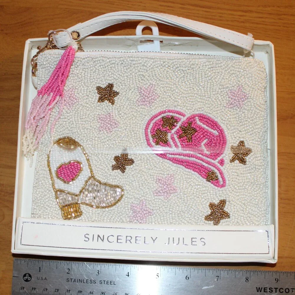 Sincerely Jules Beaded Cowgirl Clutch Pouch New Bag NWT Western Theme 8 x 7 Inch